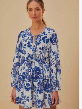 NWT FARM RIO Flowerful Birds Off-White Mini Dress, size XS